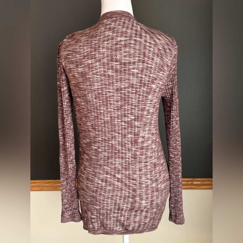 ATHLETA Revolve Cardigan Sweater Mahogany Heather Ribbed Seamless Pockets Large - Picture 5 of 6
